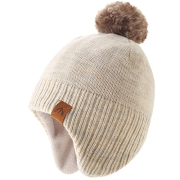 Moon Kitty Baby Boys Warm Ear Flap Beanie Beige - Cozy & Stylish