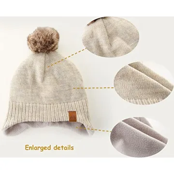 Moon Kitty Baby Boys Warm Ear Flap Beanie Beige