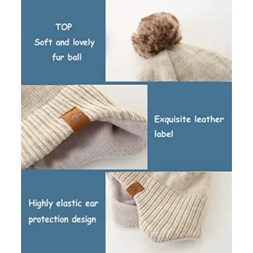 Moon Kitty Baby Boys Warm Ear Flap Beanie Beige