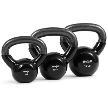 Yes4All Kettlebells 5 10 15 lbs Set Weight Vinyl Coated Cast Iron for Dumbbell Weights Exercises, Gy...