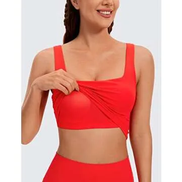 CRZ YOGA Butterluxe Womens Square Neck Longline Sports Bra - Workout Crop Tank Tops Padded with Built in Shelf Yoga Bra Dark Red Large