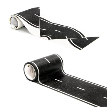 PlayTape Road Tape and Curves for Toy Cars - 1 Roll of 30 ft. x 4 in. Black Road + 1 Roll of 12 Curv...