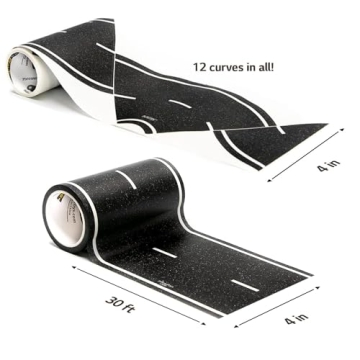 PlayTape Road Tape - 30ft Roll + Curves for Toy Cars