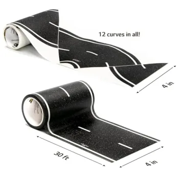 PlayTape Road Tape - 30ft Roll + Curves for Toy Cars