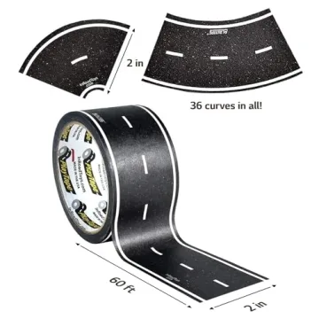 PlayTape Road Tape - 30ft Roll + Curves for Toy Cars