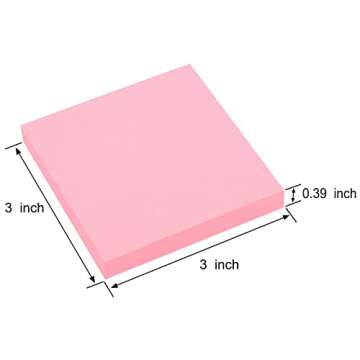 ZCZN 400 Sheets Pop-up Sticky Notes, 3 x 3 Inches, 4 Pads Bright Color Self-Stick Notes, 100 Sheets/Pad, Pink