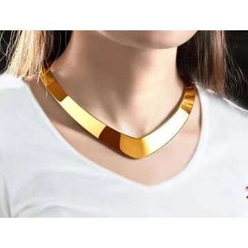 KURTCB Statement Princess Jewelry Set Gold Choker Necklace Wide Arm Cuff Band Bracelet Teardrop Hoop...