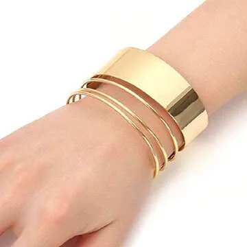 KURTCB Statement Princess Jewelry Set Gold Choker Necklace Wide Arm Cuff Band Bracelet Teardrop Hoop Earrings Halloween Jasmine Costume Set for Women Cosplay Party Gift