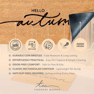 THEODORE MAGNUS Fall Door Mat – Coir Doormat for Outdoor Entrance, Durable Welcome Mat with Non-Slip Backing, Perfect for Front Door and Entryway - Outdoor/Indoor - Hello Autumn