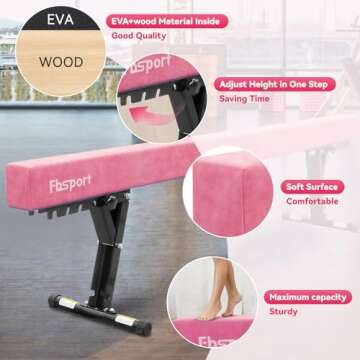 FBSPORT 8ft Adjustable Balance Beam: High and Low Floor Beam Gymnastics Equipment for Kids/Adults,Gymnastics Beam for Training,Practice, Physical Therapy and Professional Home Training with Legs