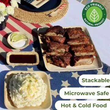 Dtocs Palm Leaf Plates Set (50) - 10 Inch Square Dinner Plates (25), 7" Dessert (25) | Bamboo Plates Disposable Look Compostable Plates Dinnerware | Sturdy Disposable Plates than Paper Plates 10 Inch