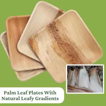Dtocs Palm Leaf Plates Set (50) - 10 Inch Square Dinner Plates (25), 7" Dessert (25) | Bamboo Plates Disposable Look Compostable Plates Dinnerware | Sturdy Disposable Plates than Paper Plates 10 Inch