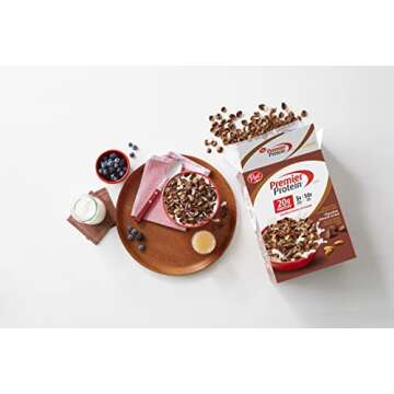 Post Premier Protein Chocolate Almond Cereal, Chocolatey Protein Cereal Flakes with Sliced Almonds, Contains 20g of Protein Per Serving, 9 OZ Box