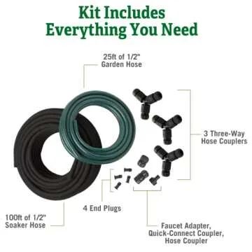 Gardener's Supply Company Snip-n-Drip Irrigation Kit | Outdoor Customizable Self-Watering Sprinkler Soaker Hose System | Supplys 4 25 Foot Garden Rows