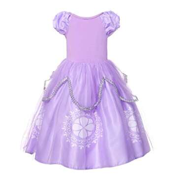 JerrisApparel Girls Princess Costume Floor Length Christmas Party Dress up (5, Lilac with Accessorie...