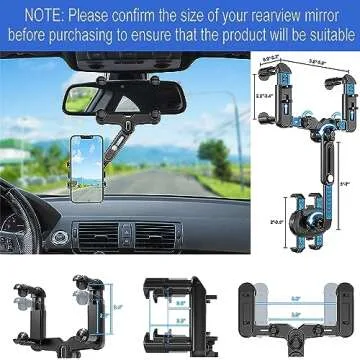 POWDAPTE Adjustable Rear View Mirror Phone Holder for Car
