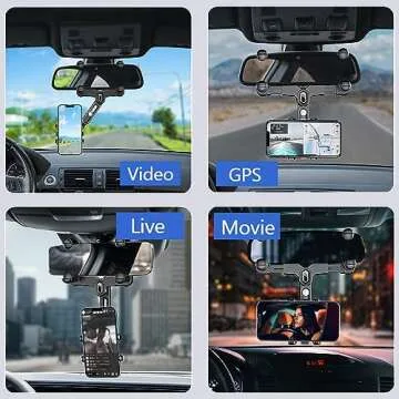 POWDAPTE Adjustable Rear View Mirror Phone Holder for Car