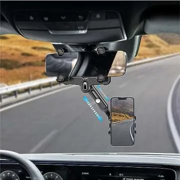 POWDAPTE Adjustable Rear View Mirror Phone Holder for Car