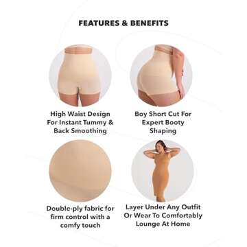 SHAPERMINT High-Waisted Shaper Boyshort - Shaping Underwear for Women - High Compression Tummy Control Shorts for Women Black