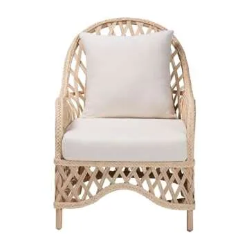 Bali & Pari Florence Braided Rattan Arm Chair Ivory for Elegant Decor