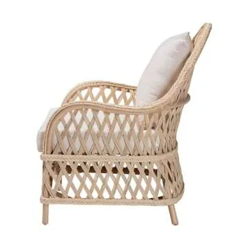 Bali & Pari Florence Braided Rattan Arm Chair Ivory for Elegant Decor