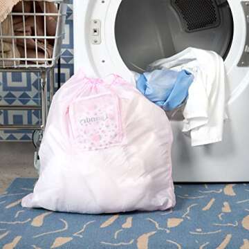 MIAMICA Foldable Travel Laundry Bag, 21'' x 22'', Red Cherry Motif "Laundry" – Lightweight, Durable Design with Drawstring Closure