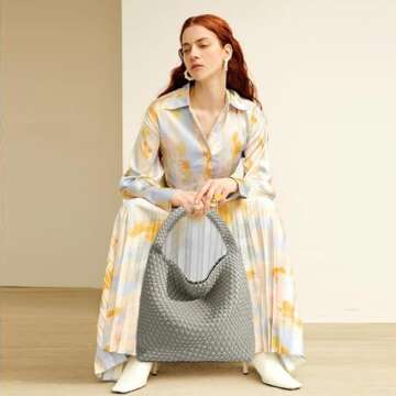 Women Vegan Leather Hand-Woven Tote Handbag Fashion Shoulder Top-handle Bag All-Match Underarm Bag w...