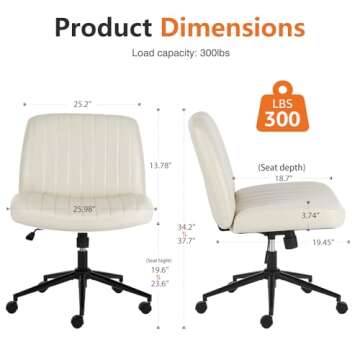 Sweetcrispy Criss Cross Office Chair with Wheels, Wide Armless Home Office Desk Chair with Dual-Purp...