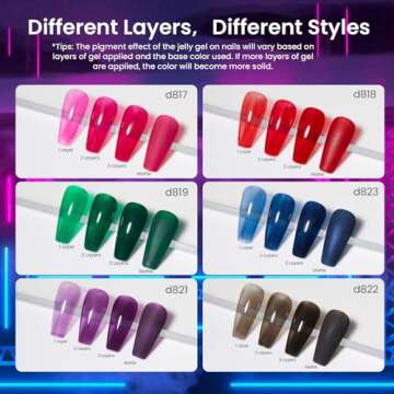 beetles Gel Polish 6 Colors Jelly Gel Nail Polish,Red Black Blue Pink Green Jelly Nail Polish Gel Set Soak Off LED UV Curing Requires Gift for Women & Girls