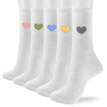 Corlap Women's Crew Calf Cotton Socks - Soft Ankle High Dress Casual Socks, Fun Cute Novelty Heart (...