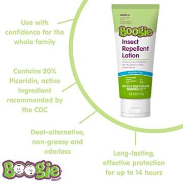 Boogie Insect Repellent Lotion, Keep Mosquitoes, Ticks and Flies Off, DEET Alternative Repellent, Up to 14-Hour Protection, Fragrance-Free, Odorless Lotion, 6 Ounce