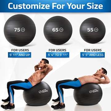 Epitomie Fitness Active Balance Exercise Ball with Resistance Bands & Hand Pump – Premium Balance Ball for Fitness, Health, Relief & More – 65-cm No-Slip Stability Ball Black