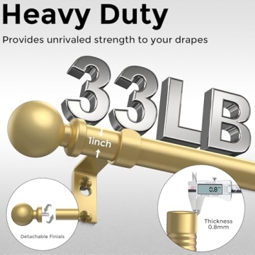 Adjustable Gold Curtain Rods for Windows 48 to 84 Inch