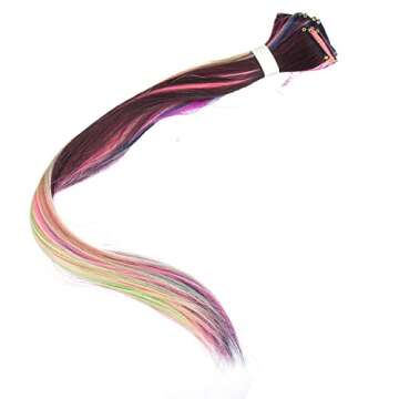 SWACC 12 Pcs Straight Colorful Clip-on Hair Extensions for Parties (Ombré Colors)