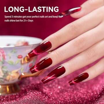 RARJSM Red Cat Eye Gel Nail Polish Diamond Dark Red Velvet Cateye Gel Polish 15ml Single Bottle with...