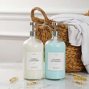 MoliMoli Liquid Laundry Detergent Dispenser for Laundry Room, Fabric Softener Dispenser, Laundry Soap Containers with Pre-Written Labels and Funnel,1000ml/ 33.8 oz Each, Set of 2