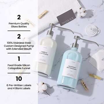 MoliMoli Liquid Laundry Detergent Dispenser for Laundry Room, Fabric Softener Dispenser, Laundry Soap Containers with Pre-Written Labels and Funnel,1000ml/ 33.8 oz Each, Set of 2