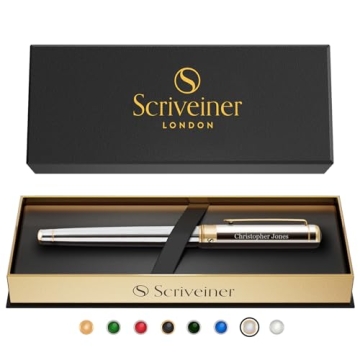 Scriveiner Luxury Personalized Silver Chrome Rollerball Pen