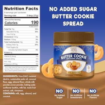 ChocZero Keto Cookie Butter Spread - No Sugar Added, Gluten Free, Low Carb Speculoos, Biscuit, Keto ...