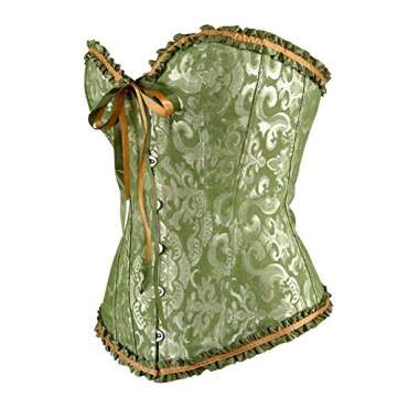 frawirshau Women's Lace Up Boned Overbust Corset Bustier Bodyshaper Top Green M