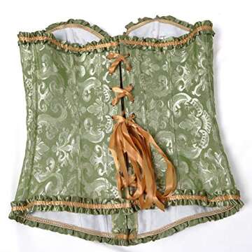 frawirshau Women's Lace Up Boned Overbust Corset Bustier Bodyshaper Top Green M