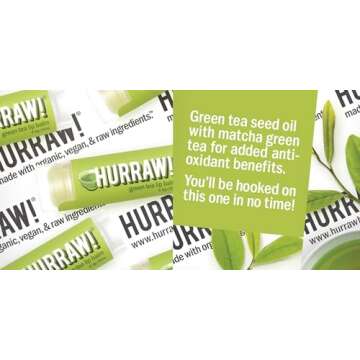 Hurraw! Green Tea Lip Balm, 3 Pack: Organic, Certified Vegan, Cruelty and Gluten Free. Non-GMO, 100% Natural Ingredients. Bee, Shea, Soy and Palm Free. Made in USA