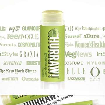 Hurraw! Green Tea Lip Balm, 3 Pack: Organic, Certified Vegan, Cruelty and Gluten Free. Non-GMO, 100% Natural Ingredients. Bee, Shea, Soy and Palm Free. Made in USA