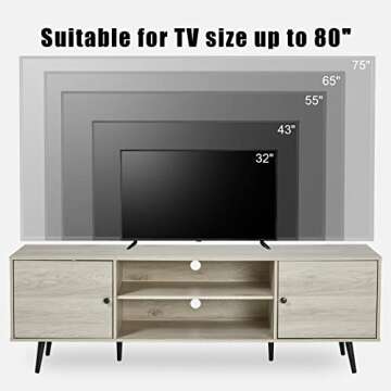 AMERLIFE 70 Inch TV Stand Mid-Century Wood Modern Entertainment Center Adjustable Storage Cabinet TV...