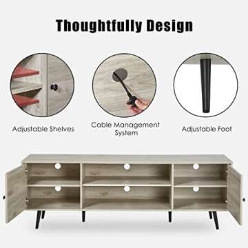 AMERLIFE 70 Inch TV Stand Mid-Century Wood Modern Entertainment Center Adjustable Storage Cabinet TV Console for Living Room Suitable for TV up to 80", Stone White