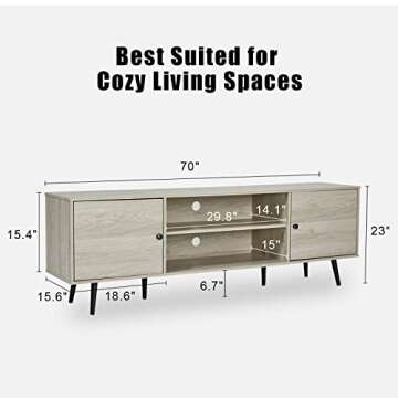 AMERLIFE 70 Inch TV Stand Mid-Century Wood Modern Entertainment Center Adjustable Storage Cabinet TV Console for Living Room Suitable for TV up to 80", Stone White