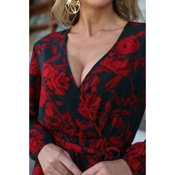 UGUEST Women Long Sleeve V Neck Dress for Parties