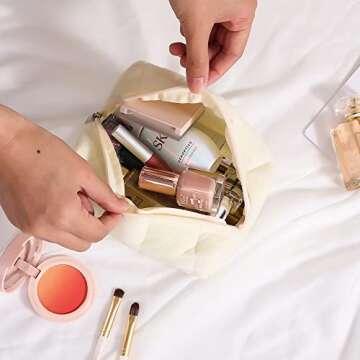 LYDZTION Plush Makeup Bag Cosmetic Bag for Women,Zipper Large Solid Color Travel Toiletry Bag Travel Make Up Toiletry Bag Washing Pouch,White