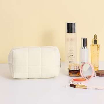 LYDZTION Plush Makeup Bag Cosmetic Bag for Women,Zipper Large Solid Color Travel Toiletry Bag Travel Make Up Toiletry Bag Washing Pouch,White