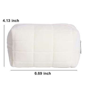 LYDZTION Plush Makeup Bag Cosmetic Bag for Women,Zipper Large Solid Color Travel Toiletry Bag Travel Make Up Toiletry Bag Washing Pouch,White